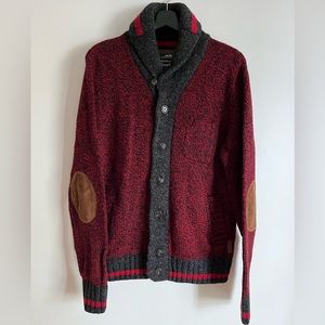 ROOTS CABIN SWEATER CARDIGAN HOLIDAYS RED ORIGINAL ELBOW PATCH SIZE M